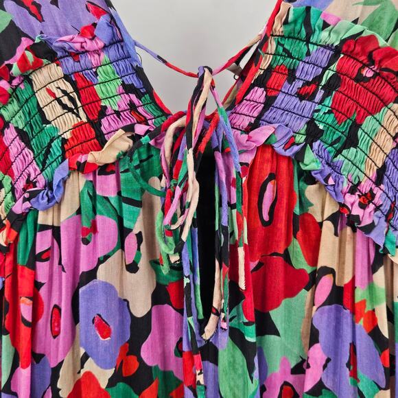Nicholas Myla Multicolor Floral Print Silk Blend Tie V-Neck Maxi Dress Sz US 12 - Picture 11 of 12